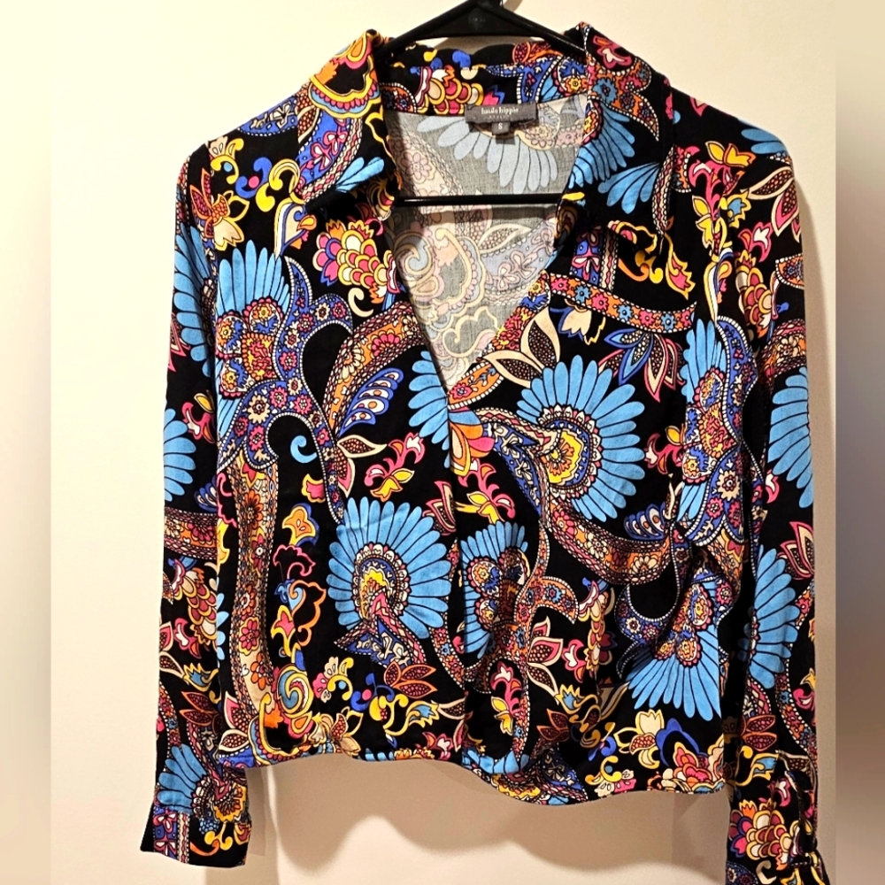 Haute Hippie Paisley Blouse Size Small Long Sleeve Cropped